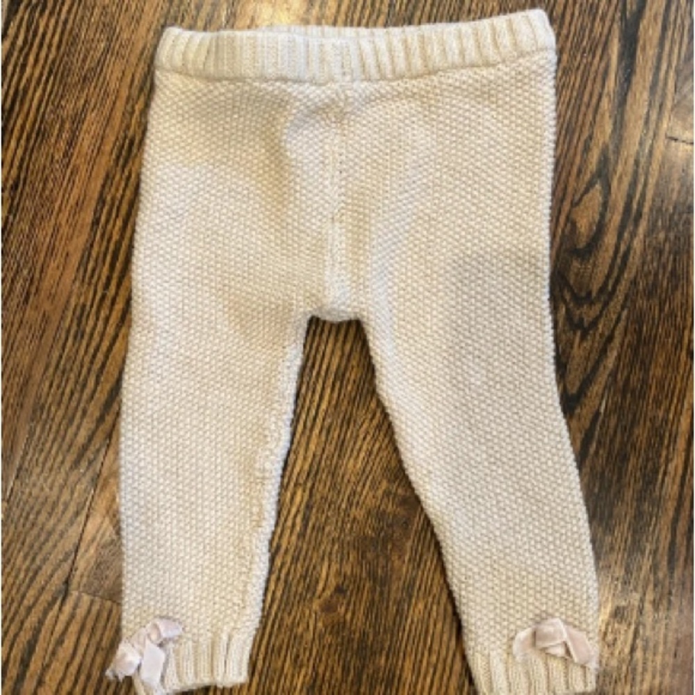 Girls Cream Knit Skinny Leggings with Bow Detail